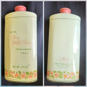 Avon “To a Wild Rose” Perfumed Talc Vintage Tin – 2.75 oz – Floral Design